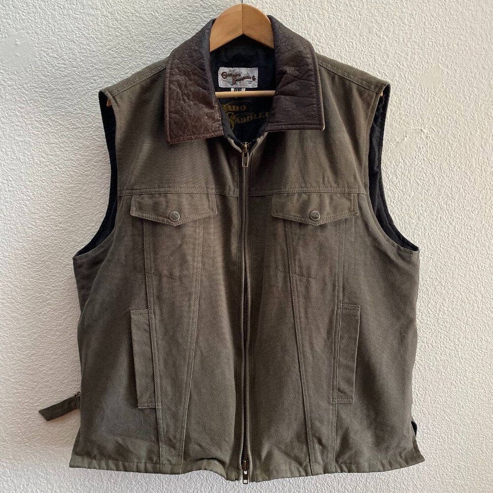 The Colorado Saddlery Co Canvas Leather Trim Vest Jacket Large Western Cowboy